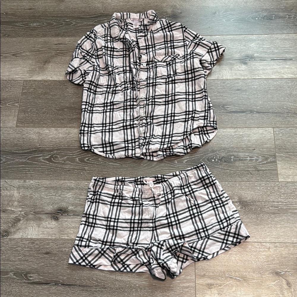 Victoria's Secret Black and Pink Plaid Pajama Set